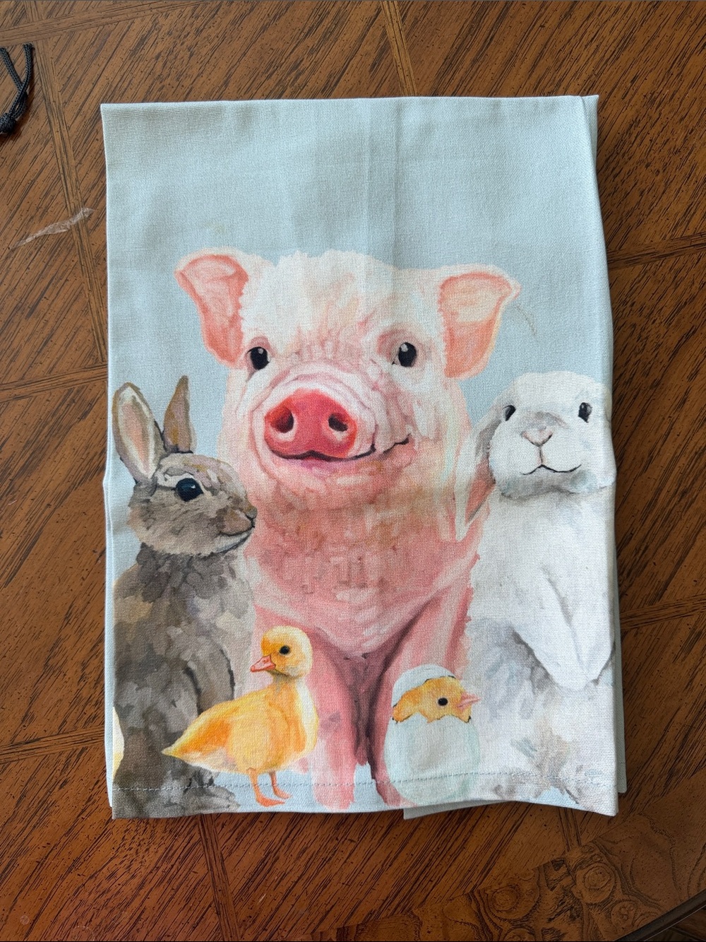 Small Pets Decorative Tea Towel with Cute Farm Animals - Light Blue